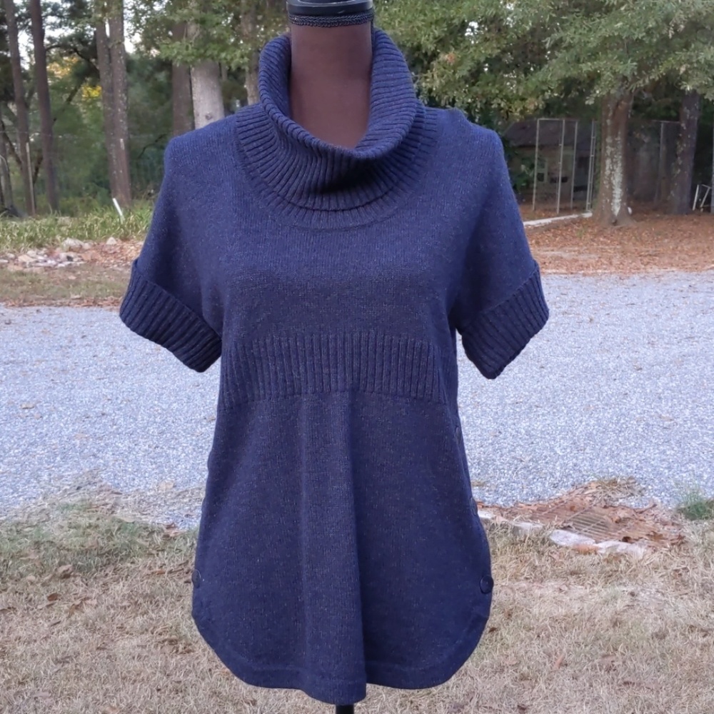 Logix Navy Blue Cowl Neck Short Sleeve Sweater